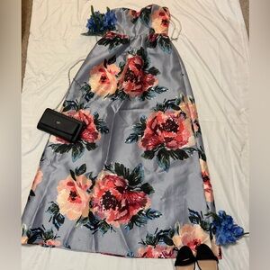 Elegant Floral Strapless Maxi Dress w/ Pockets